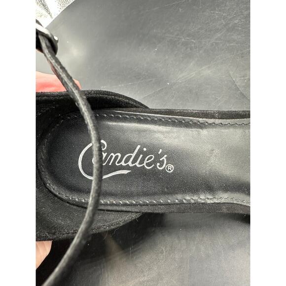 Y2K Candies Black Strappy High Heel Shoes w/ Ankle Strap Size 8.5 Faux Suede - Picture 6 of 8